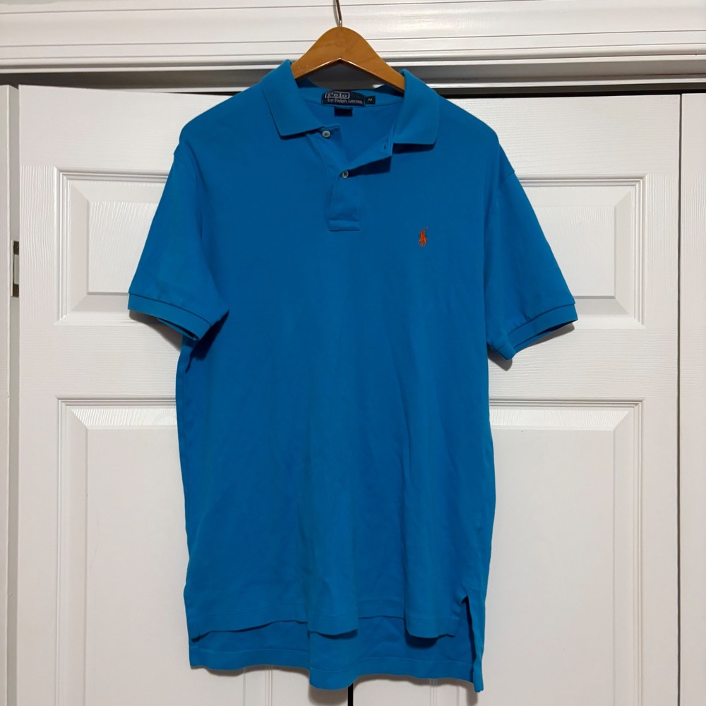 Polo Ralph Lauren Polo Shirt Mens Size M Blue Logo Preppy Academic Cotton Golf